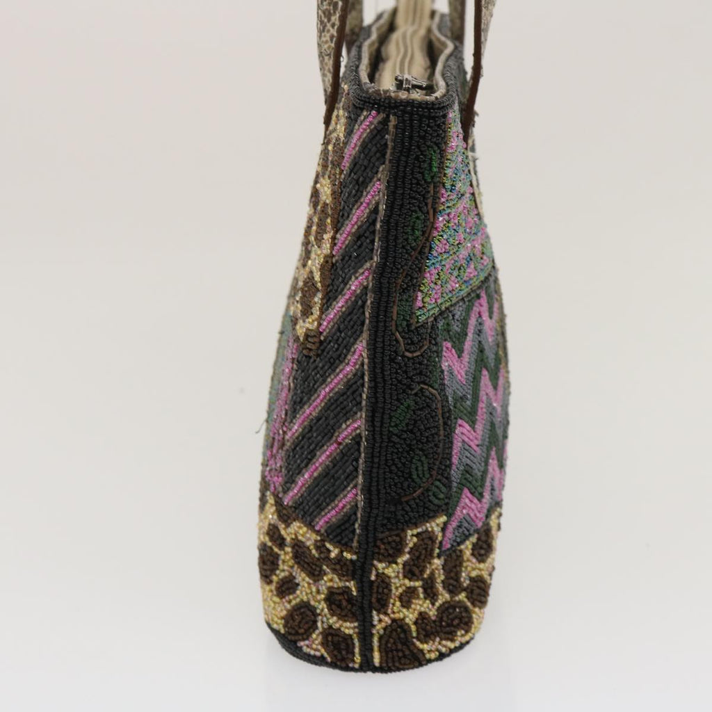 FENDI Beads Hand Bag Black Pink Green rd2074