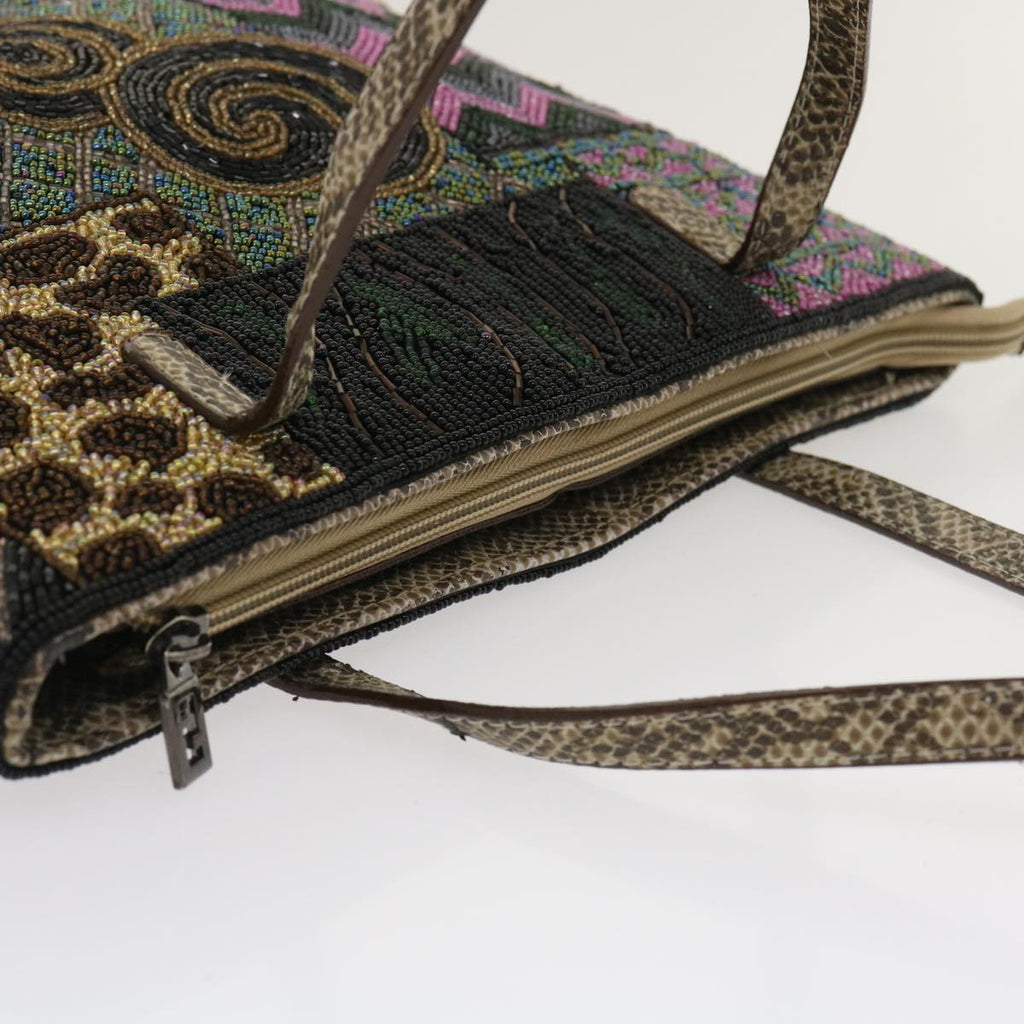 FENDI Beads Hand Bag Black Pink Green rd2074