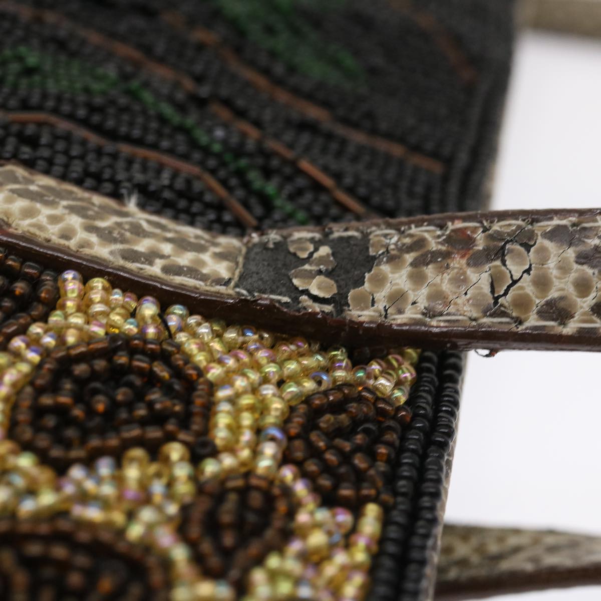 FENDI Beads Hand Bag Black Pink Green rd2074