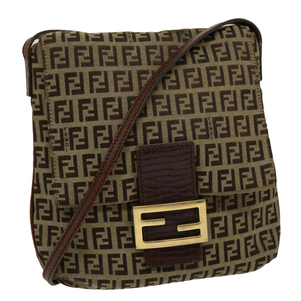 FENDI Zucchino Canvas Mamma Baguette Shoulder Bag Brown Beige rd2096