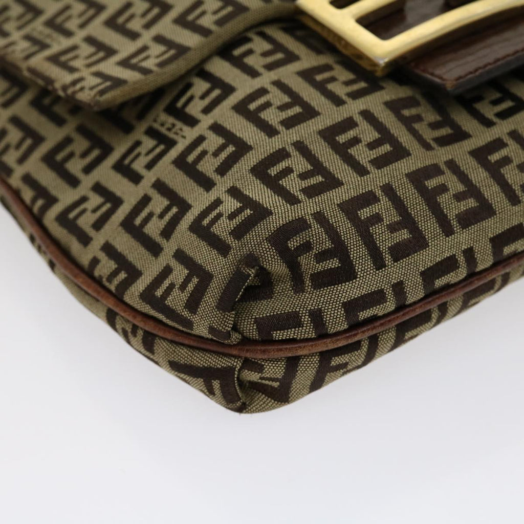 FENDI Zucchino Canvas Mamma Baguette Shoulder Bag Brown Beige rd2096