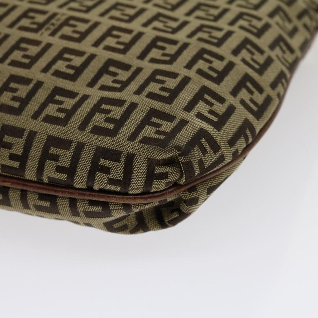 FENDI Zucchino Canvas Mamma Baguette Shoulder Bag Brown Beige rd2096