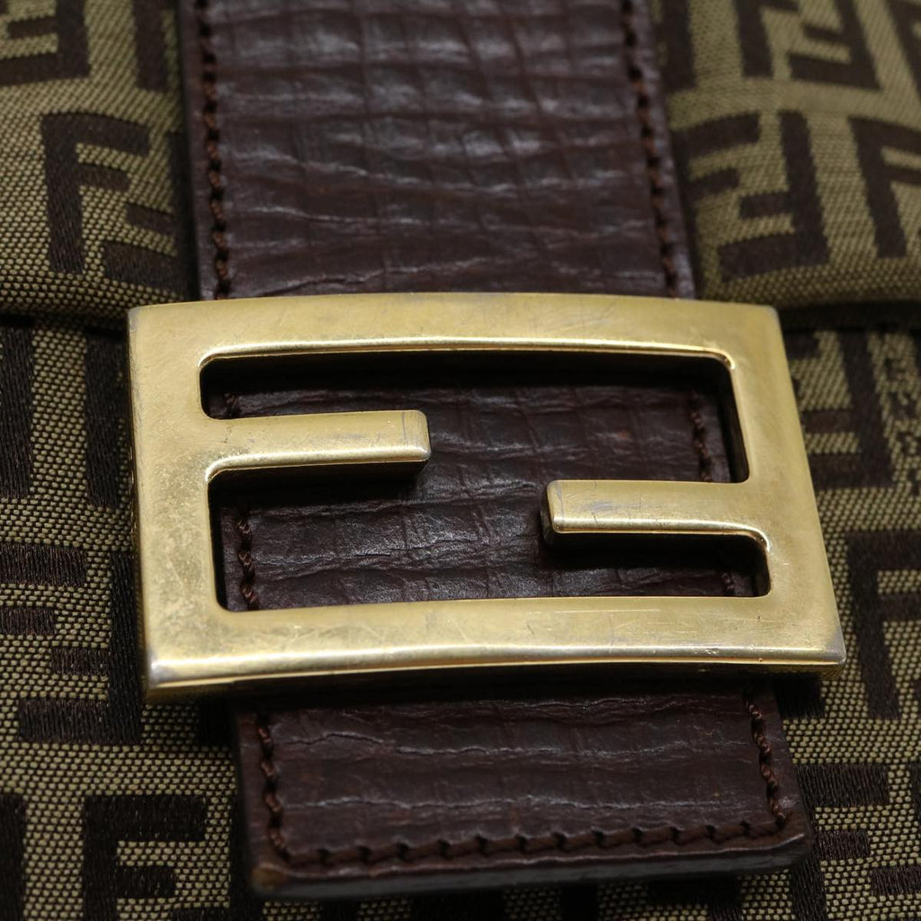 FENDI Zucchino Canvas Mamma Baguette Shoulder Bag Brown Beige rd2096