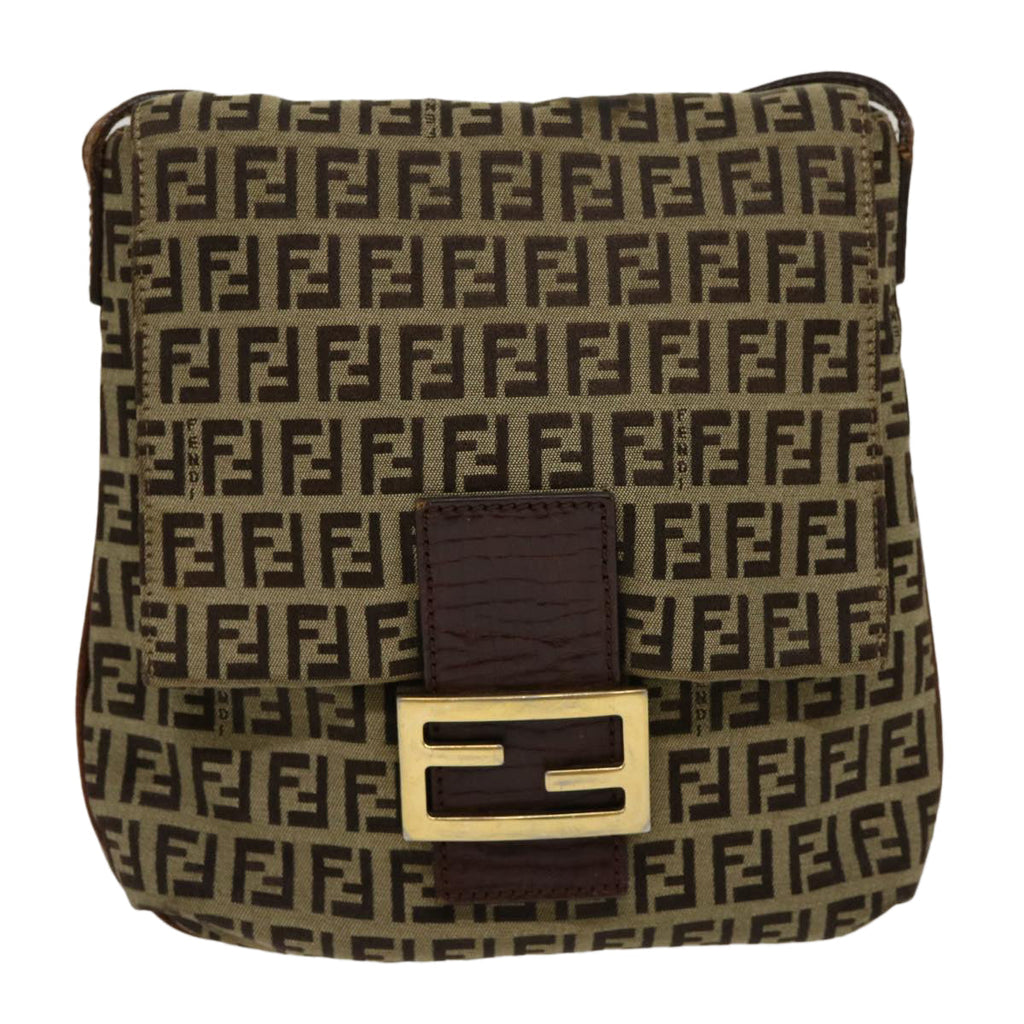 FENDI Zucchino Canvas Mamma Baguette Shoulder Bag Brown Beige rd2096