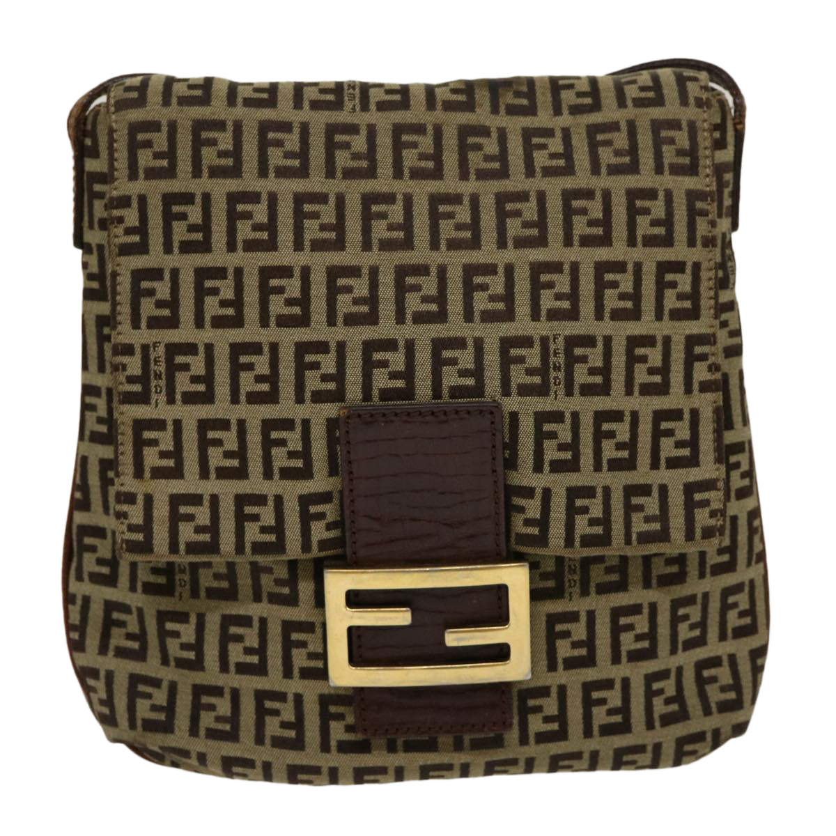 FENDI Zucchino Canvas Mamma Baguette Shoulder Bag Brown Beige rd2096