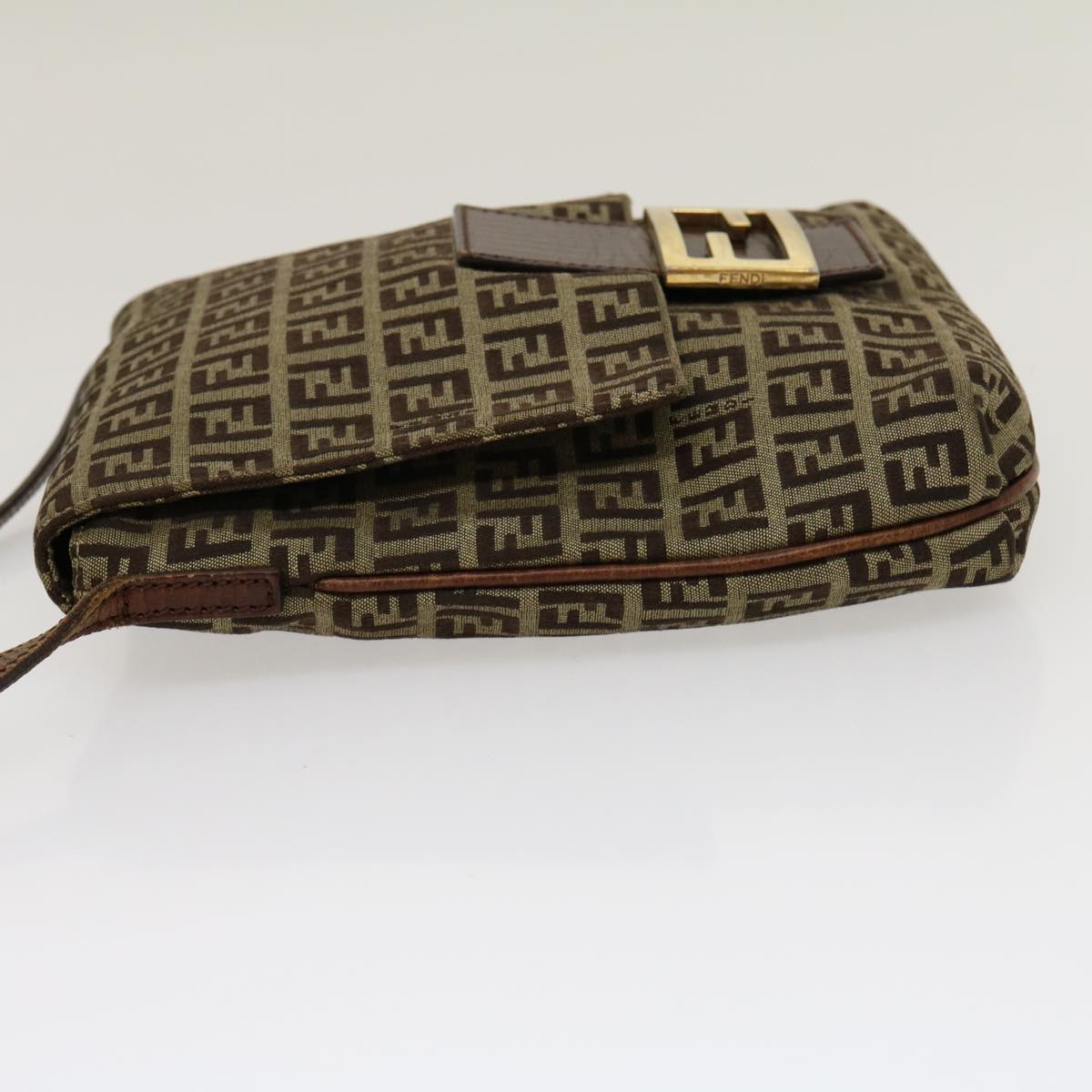 FENDI Zucchino Canvas Mamma Baguette Shoulder Bag Brown Beige rd2096