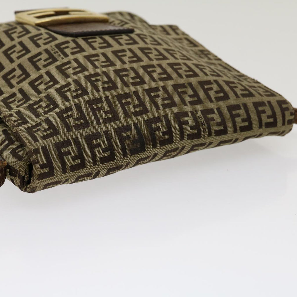 FENDI Zucchino Canvas Mamma Baguette Shoulder Bag Brown Beige rd2096
