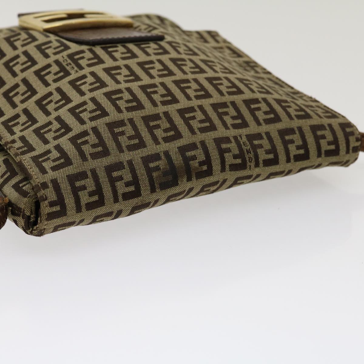 FENDI Zucchino Canvas Mamma Baguette Shoulder Bag Brown Beige rd2096