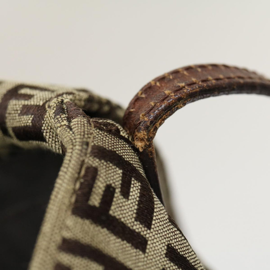 FENDI Zucchino Canvas Mamma Baguette Shoulder Bag Brown Beige rd2096