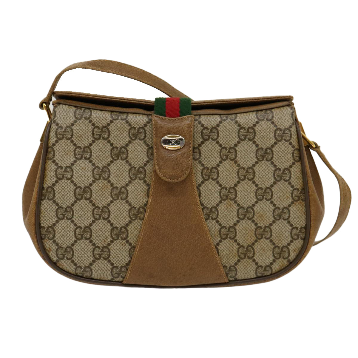 GUCCI Web Sherry Line GG Canvas Shoulder Bag Beige Red Green 116 rd2110