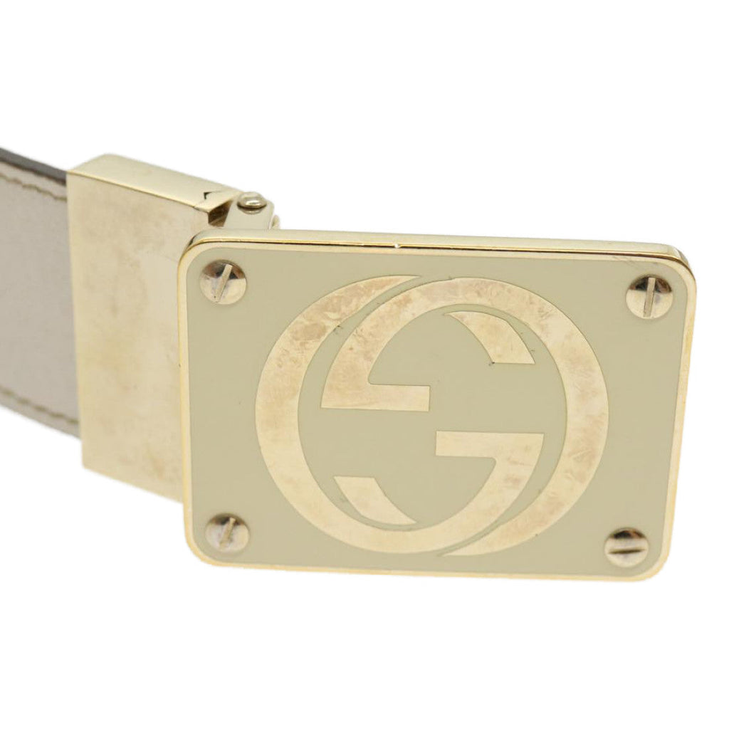 GUCCI GG Canvas Belt Leather Beige White rd2130