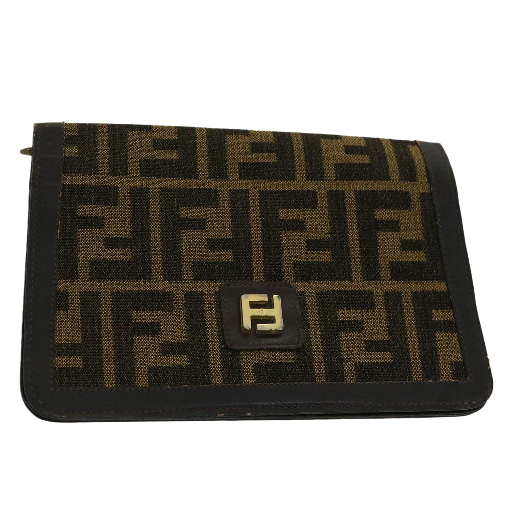 FENDI Zucca Canvas Wallet Brown Black rd2162