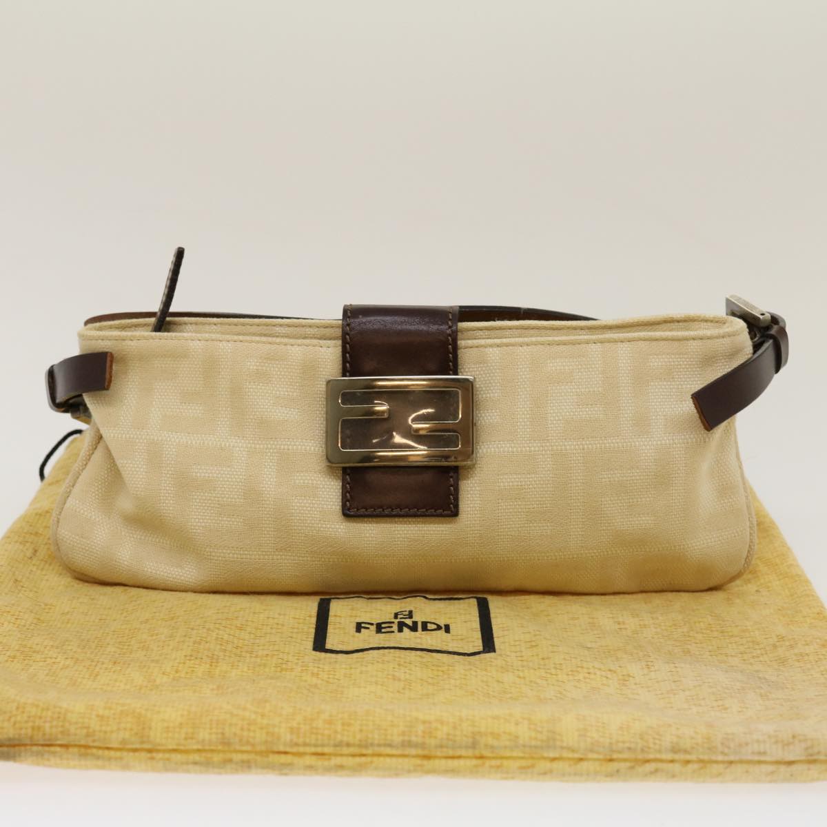 FENDI Zucca Canvas Mamma Baguette Shoulder Bag Beige rd2169
