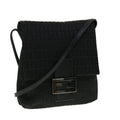 FENDI Zucchino Canvas Mamma Baguette Shoulder Bag Black rd2219