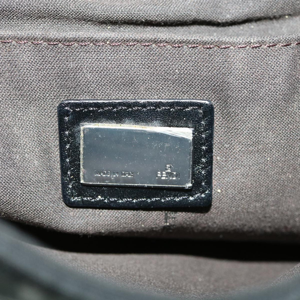 FENDI Zucchino Canvas Mamma Baguette Shoulder Bag Black rd2219