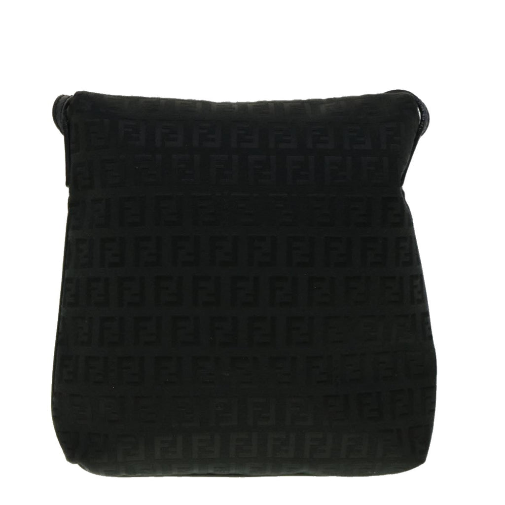 FENDI Zucchino Canvas Mamma Baguette Shoulder Bag Black rd2219