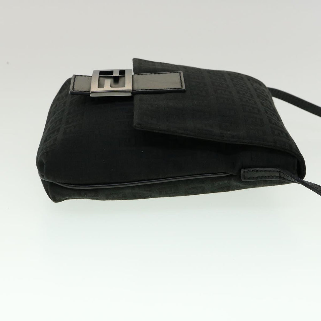 FENDI Zucchino Canvas Mamma Baguette Shoulder Bag Black rd2219
