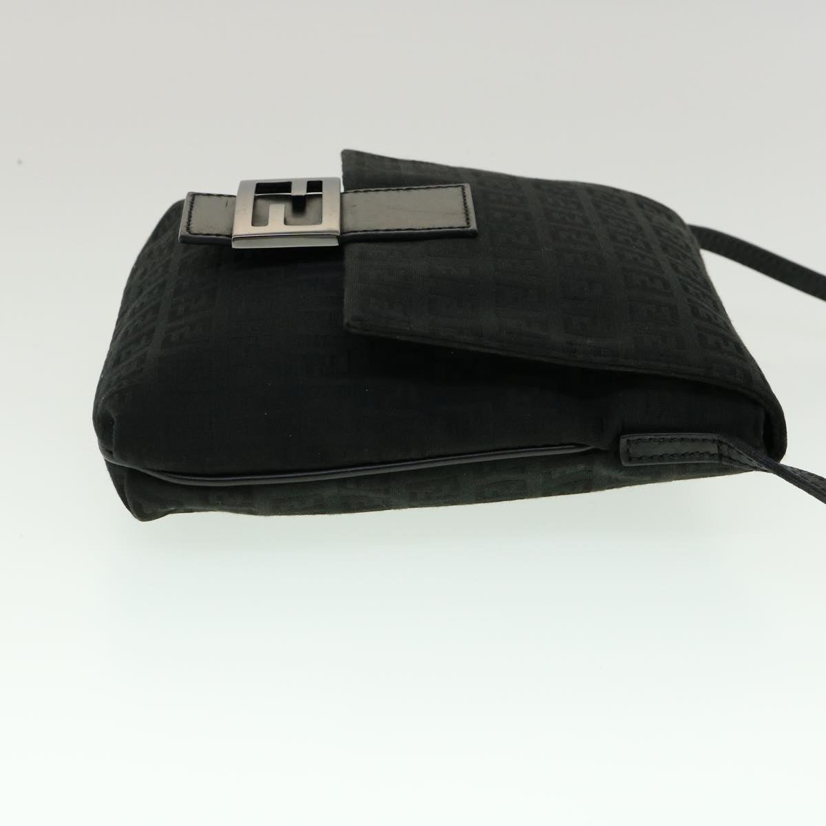 FENDI Zucchino Canvas Mamma Baguette Shoulder Bag Black rd2219