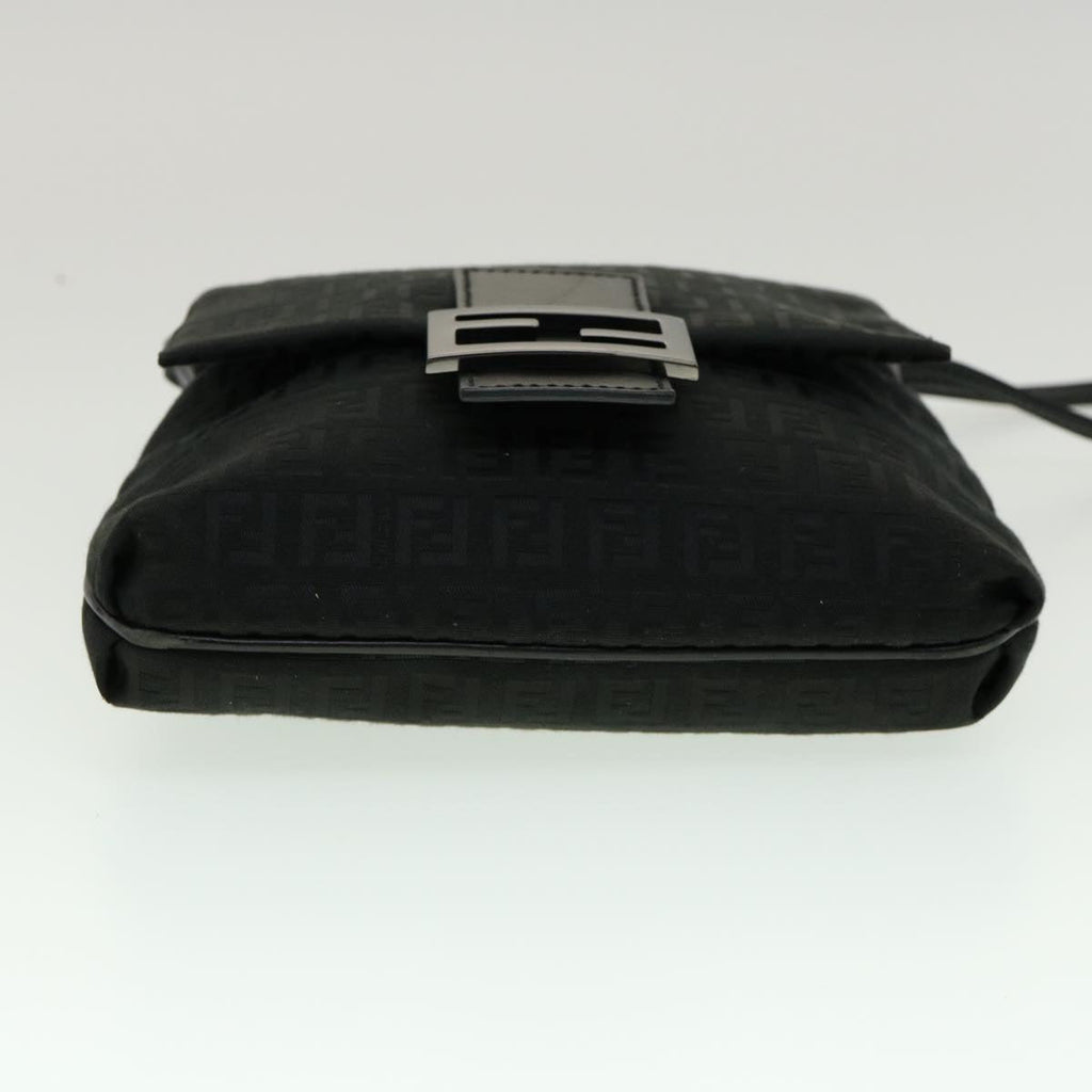 FENDI Zucchino Canvas Mamma Baguette Shoulder Bag Black rd2219