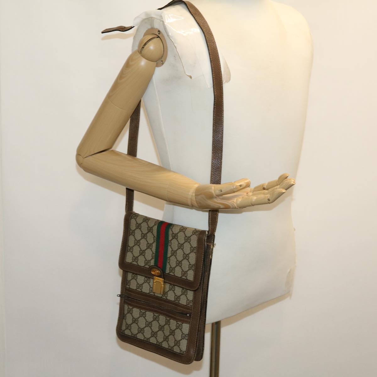 GUCCI GG Canvas Web Sherry Line Shoulder Bag Beige Red Green rd2223
