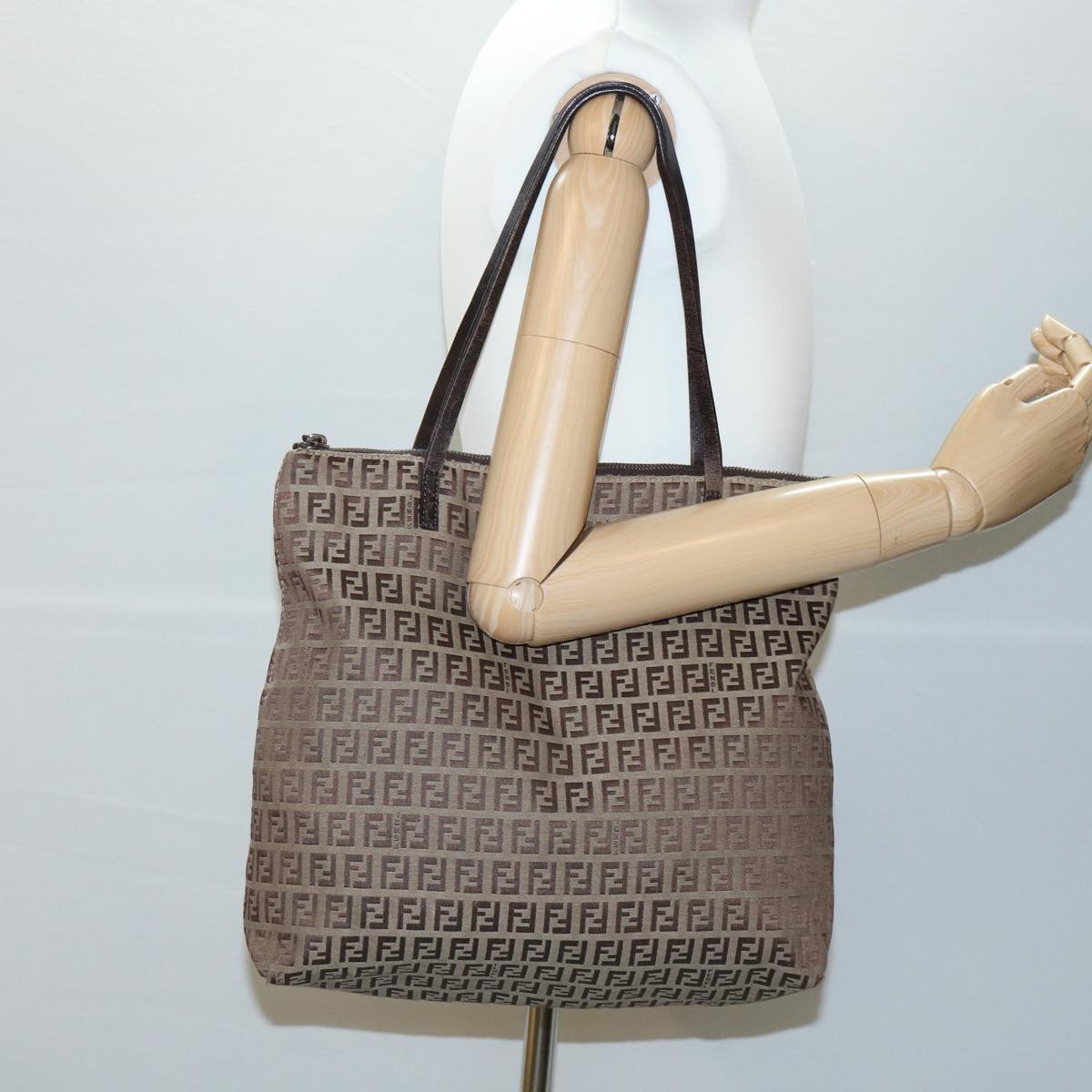 FENDI Zucchino Canvas Tote Bag Brown rd2227
