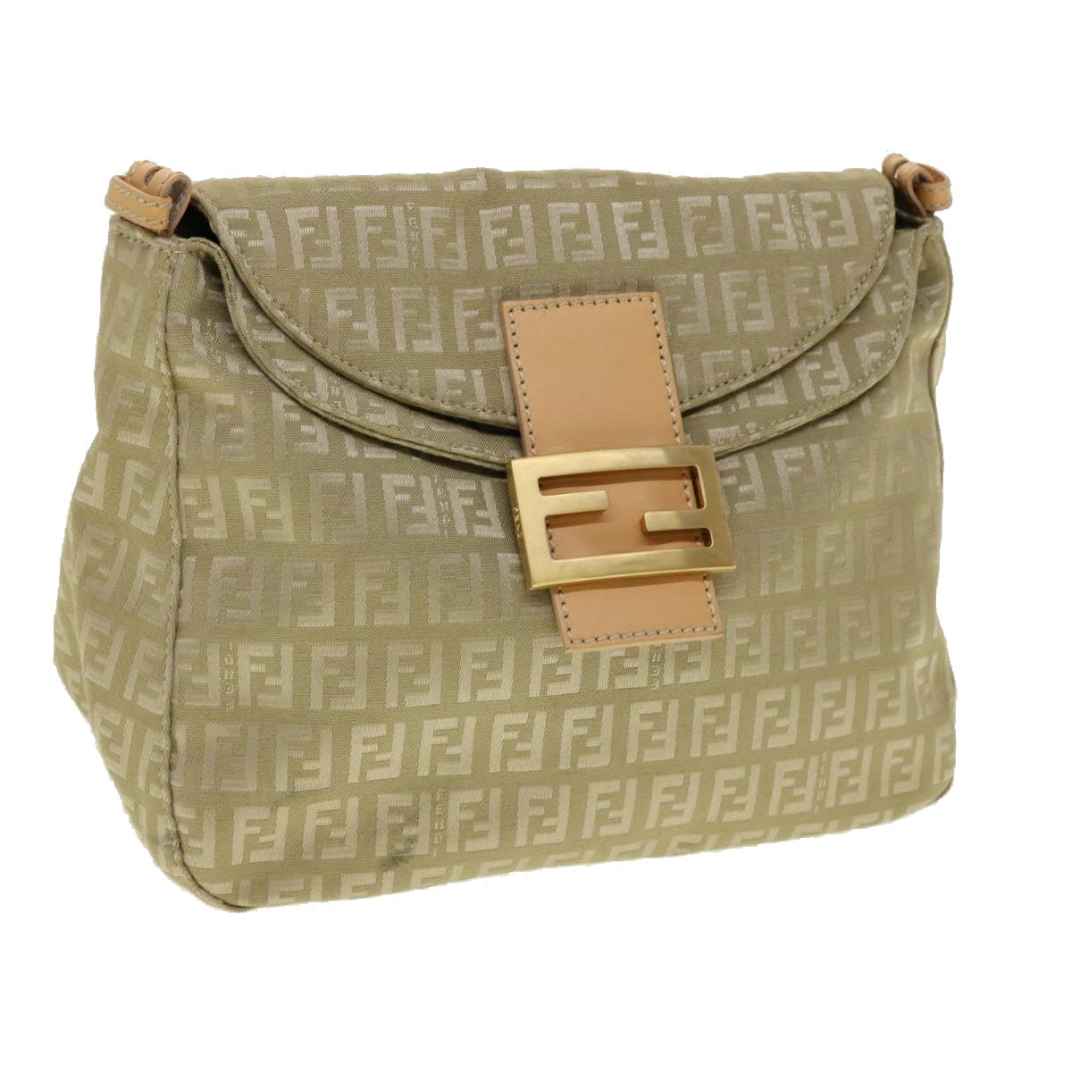 FENDI Zucchino Canvas Shoulder Bag Khaki rd2328