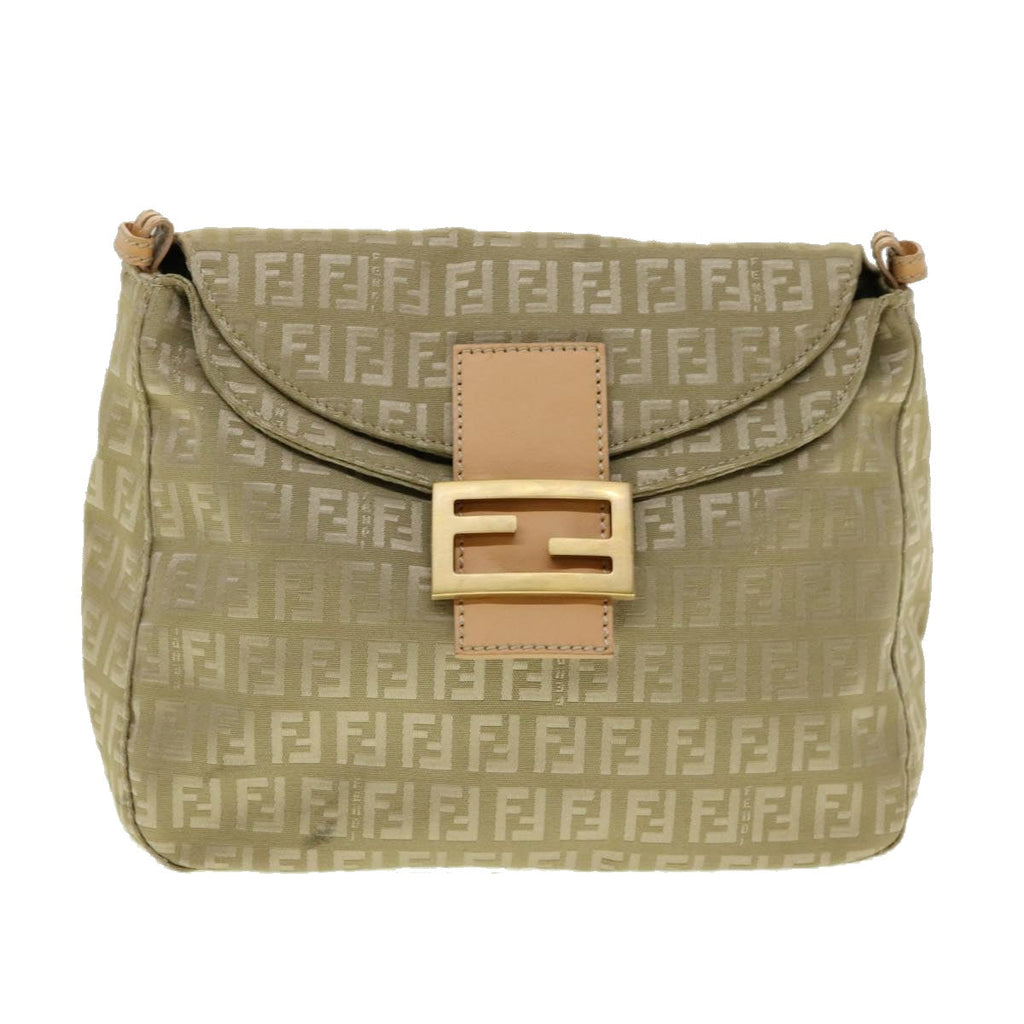 FENDI Zucchino Canvas Shoulder Bag Khaki rd2328