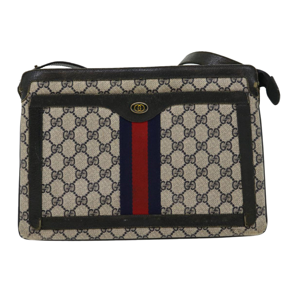GUCCI GG Canvas Sherry Line Shoulder Bag Beige Red Navy 1402013 rd2346