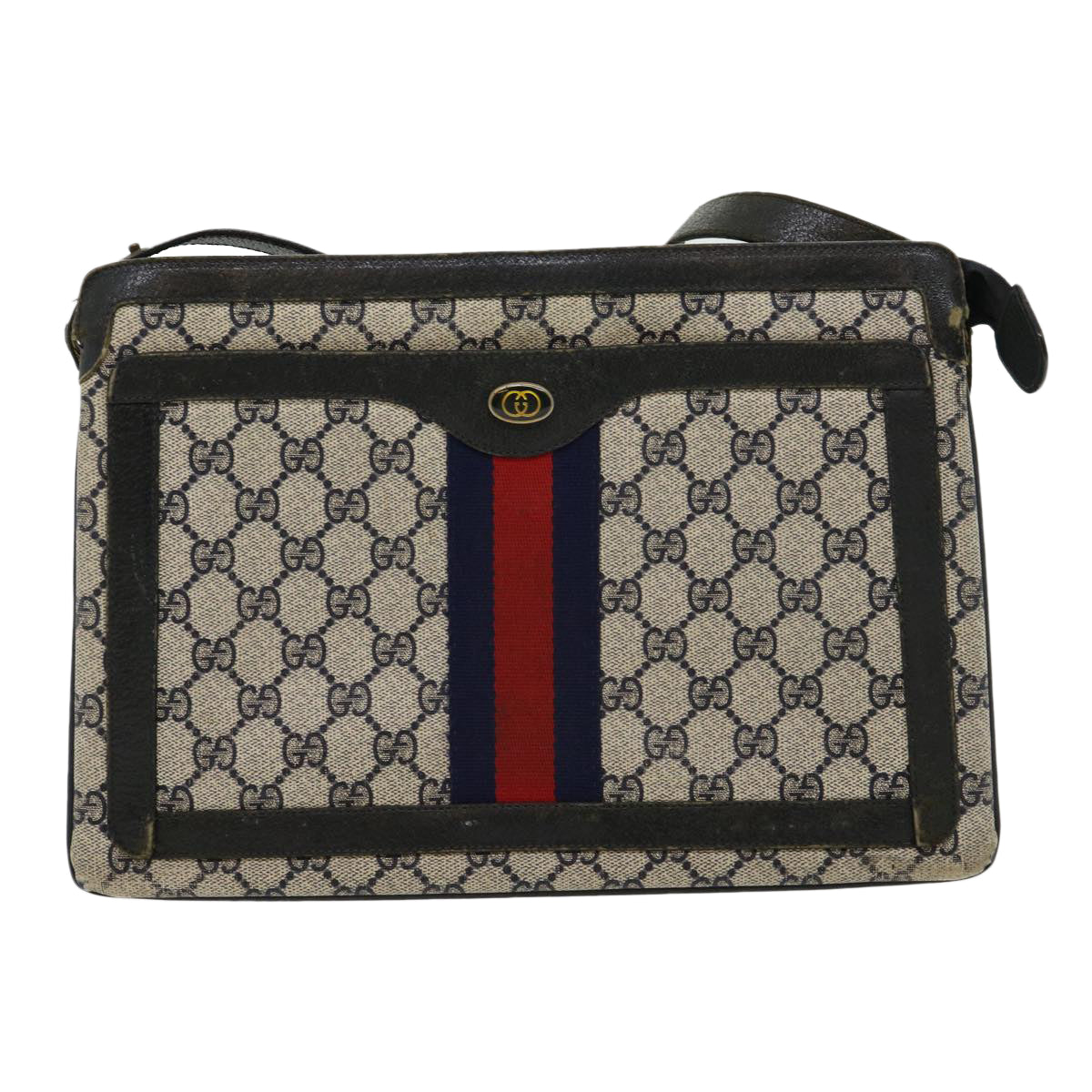 GUCCI GG Canvas Sherry Line Shoulder Bag Beige Red Navy 1402013 rd2346