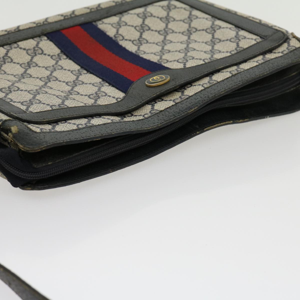 GUCCI GG Canvas Sherry Line Shoulder Bag Beige Red Navy 1402013 rd2346
