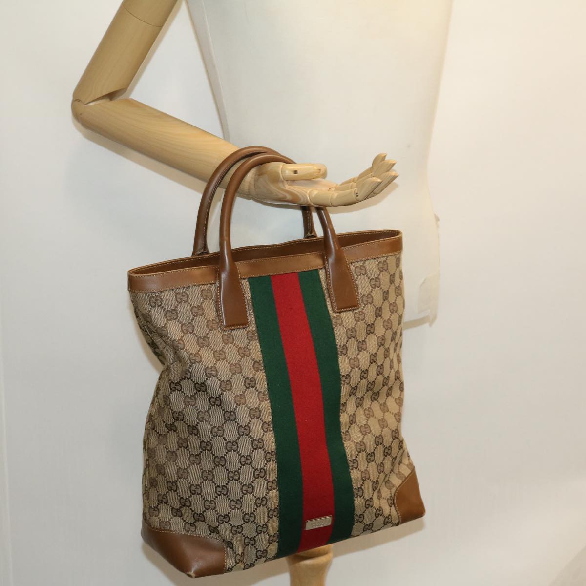 GUCCI GG Canvas Web Sherry Line Hand Bag Beige Red Green 20580025100 rd2378