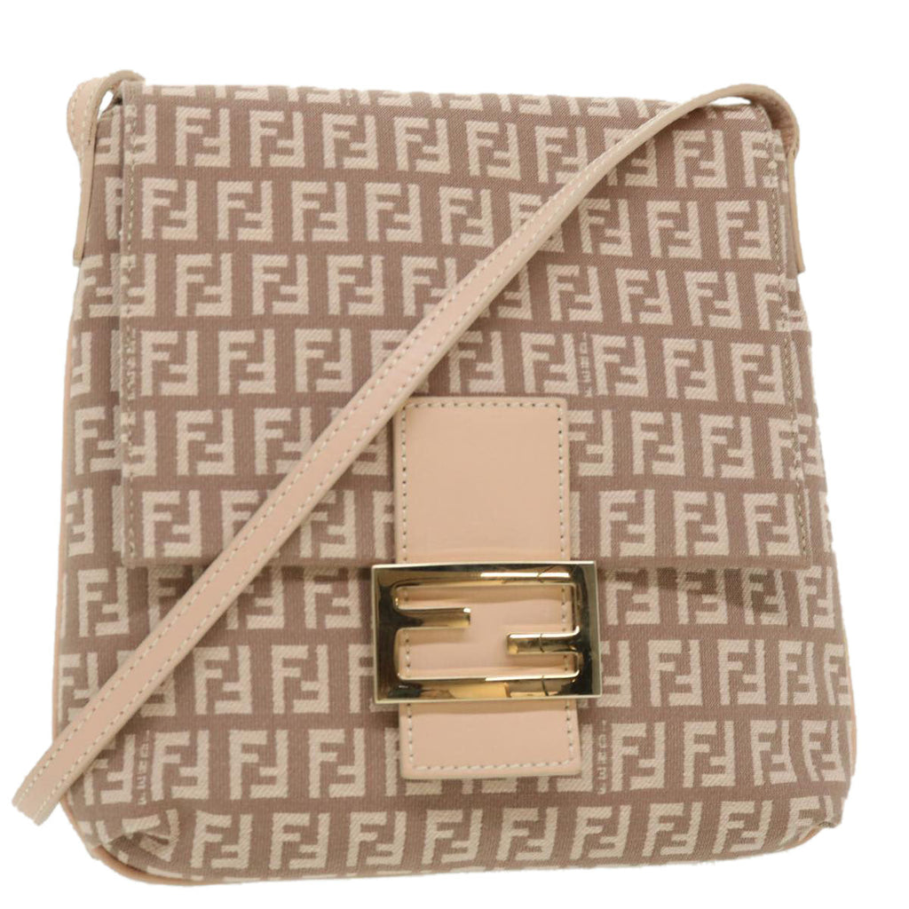 FENDI Zucchino Canvas Shoulder Bag Pink rd2782