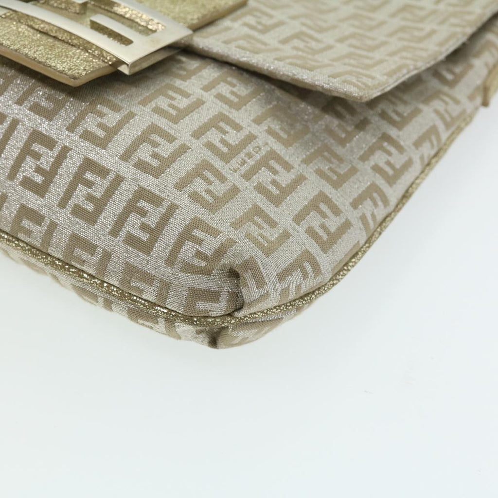 FENDI Zucchino Canvas Shoulder Bag Champagne Gold rd2783