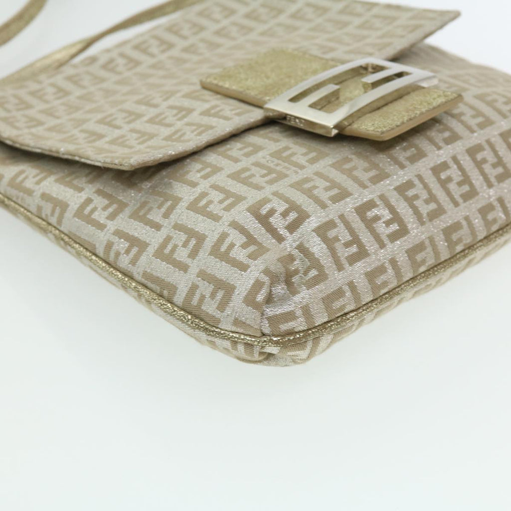 FENDI Zucchino Canvas Shoulder Bag Champagne Gold rd2783