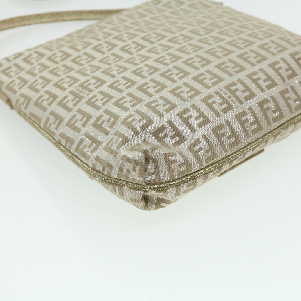 FENDI Zucchino Canvas Shoulder Bag Champagne Gold rd2783