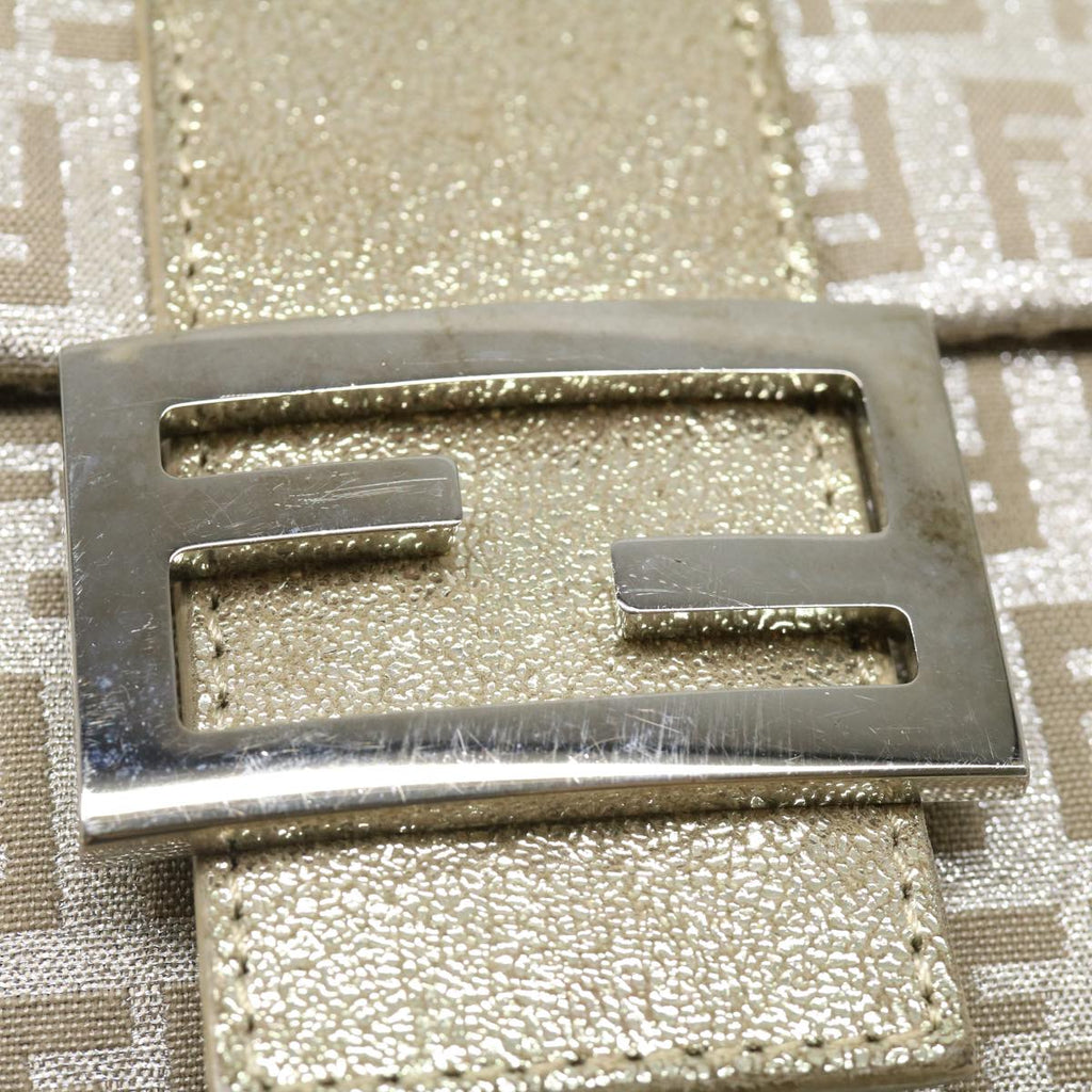 FENDI Zucchino Canvas Shoulder Bag Champagne Gold rd2783