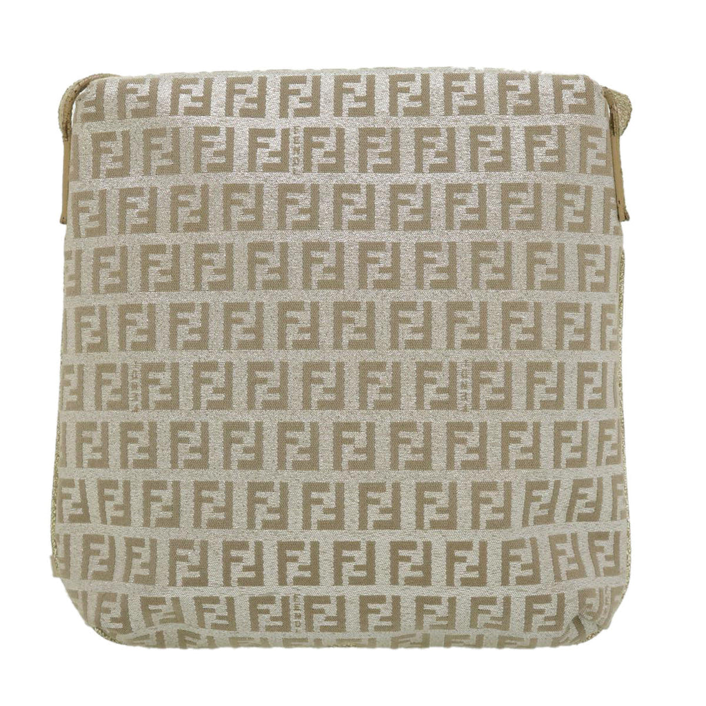 FENDI Zucchino Canvas Shoulder Bag Champagne Gold rd2783