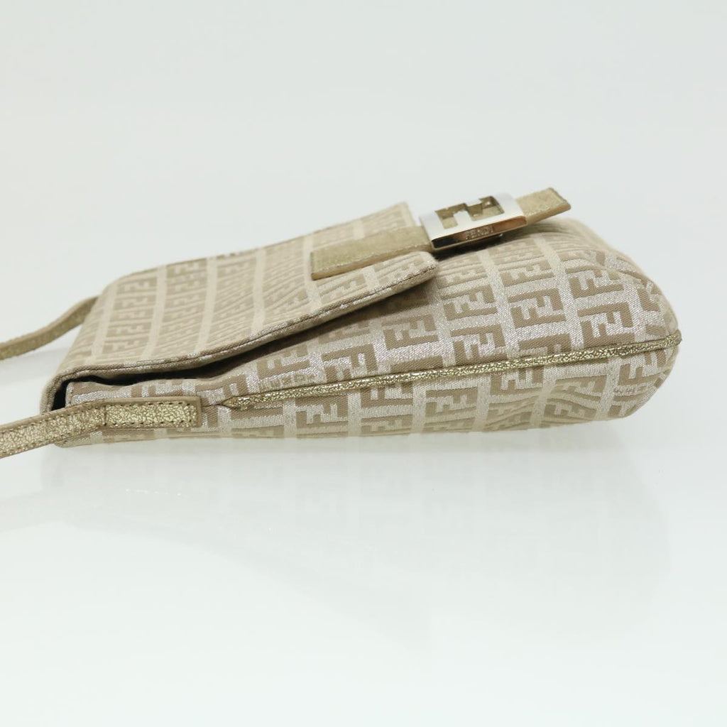 FENDI Zucchino Canvas Shoulder Bag Champagne Gold rd2783