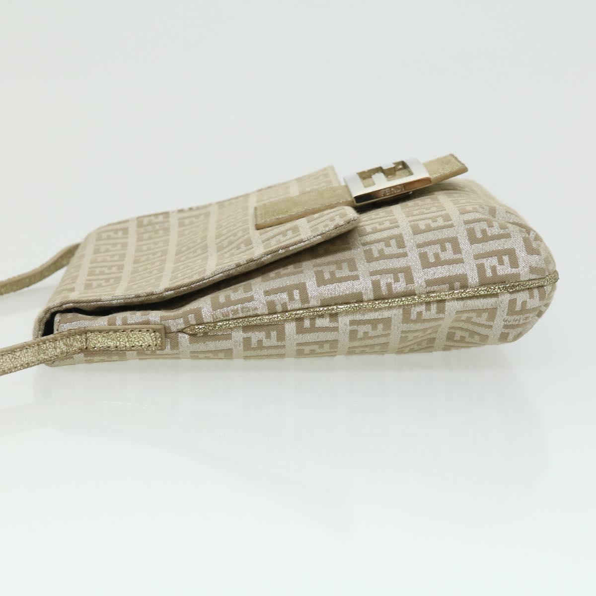 FENDI Zucchino Canvas Shoulder Bag Champagne Gold rd2783