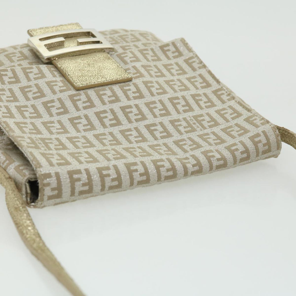 FENDI Zucchino Canvas Shoulder Bag Champagne Gold rd2783