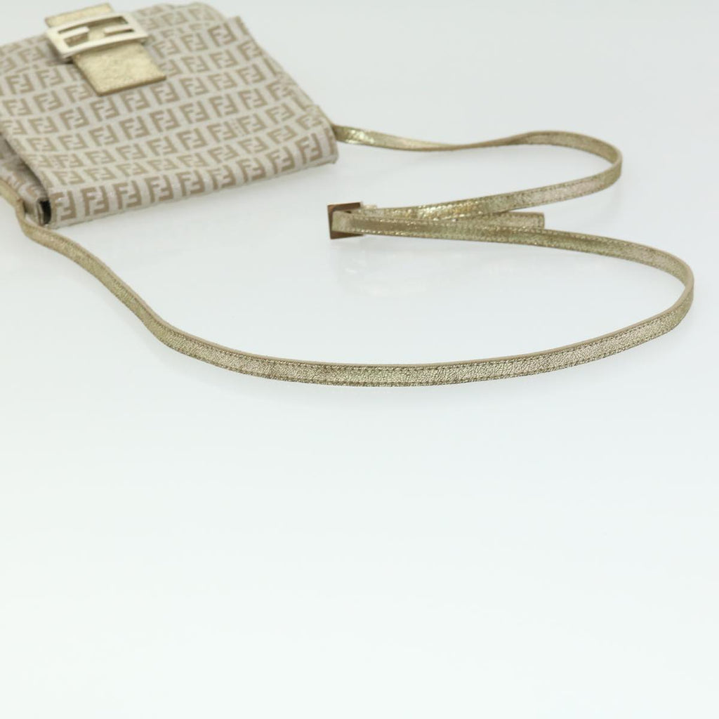 FENDI Zucchino Canvas Shoulder Bag Champagne Gold rd2783