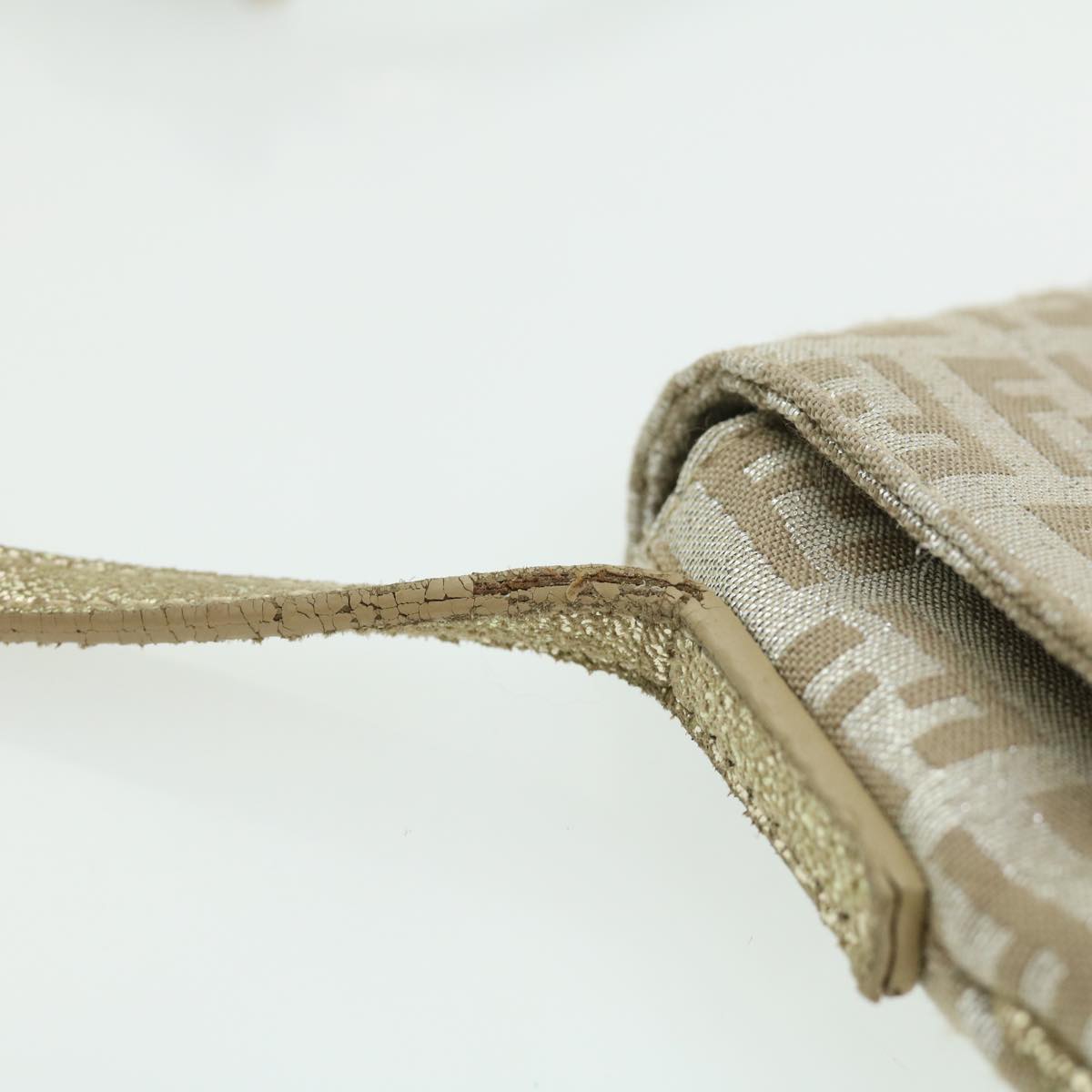 FENDI Zucchino Canvas Shoulder Bag Champagne Gold rd2783
