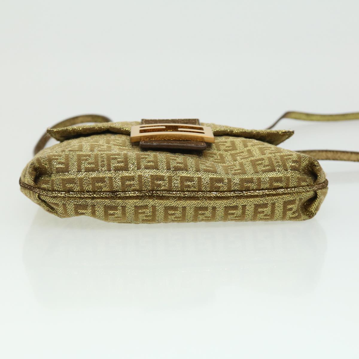FENDI Zucchino Canvas Shoulder Bag Gold rd2792