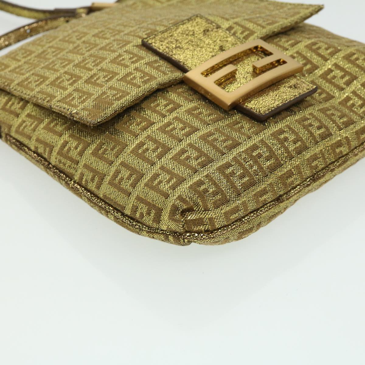 FENDI Zucchino Canvas Shoulder Bag Gold rd2792