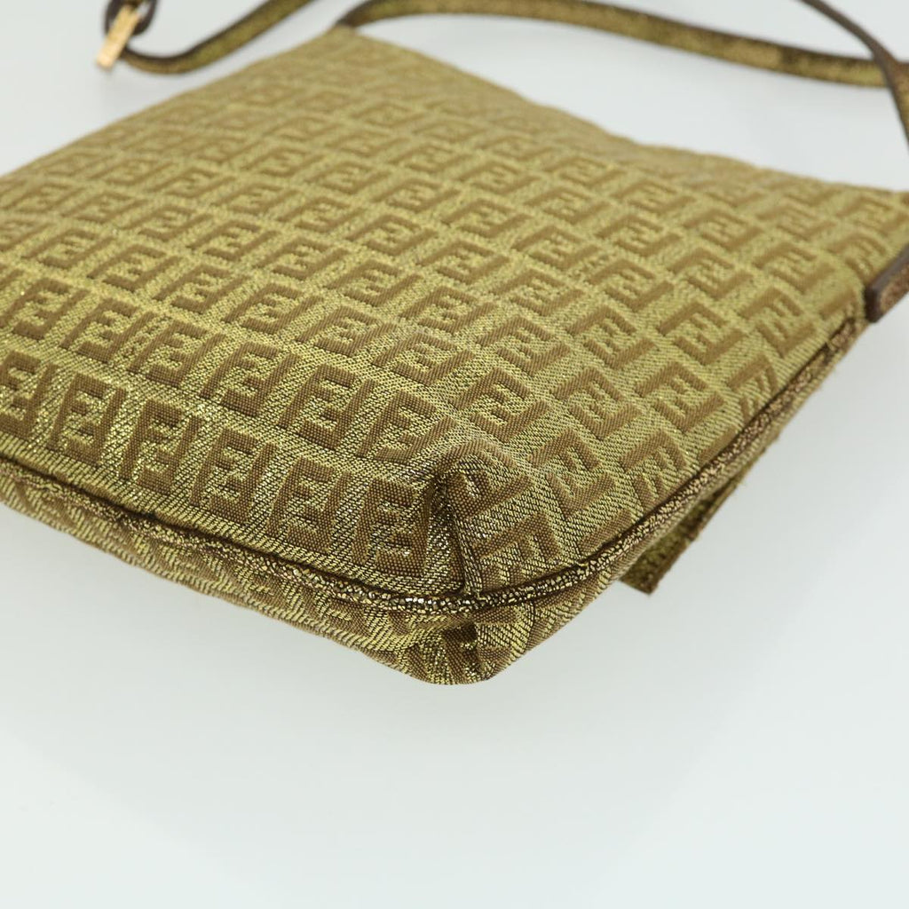 FENDI Zucchino Canvas Shoulder Bag Gold rd2792