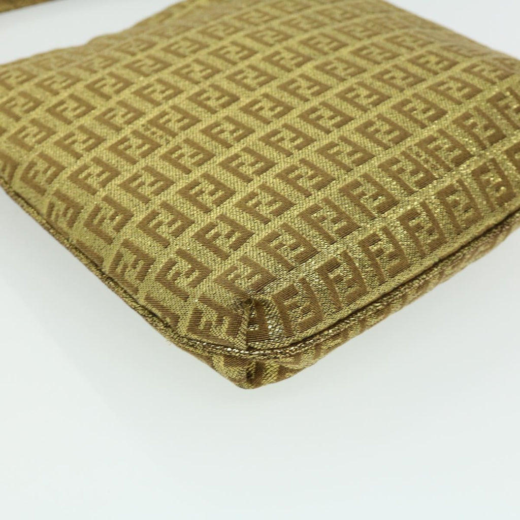 FENDI Zucchino Canvas Shoulder Bag Gold rd2792