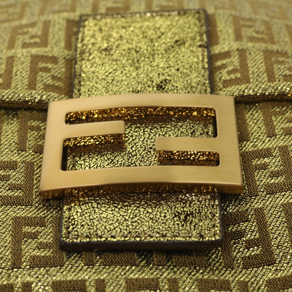 FENDI Zucchino Canvas Shoulder Bag Gold rd2792