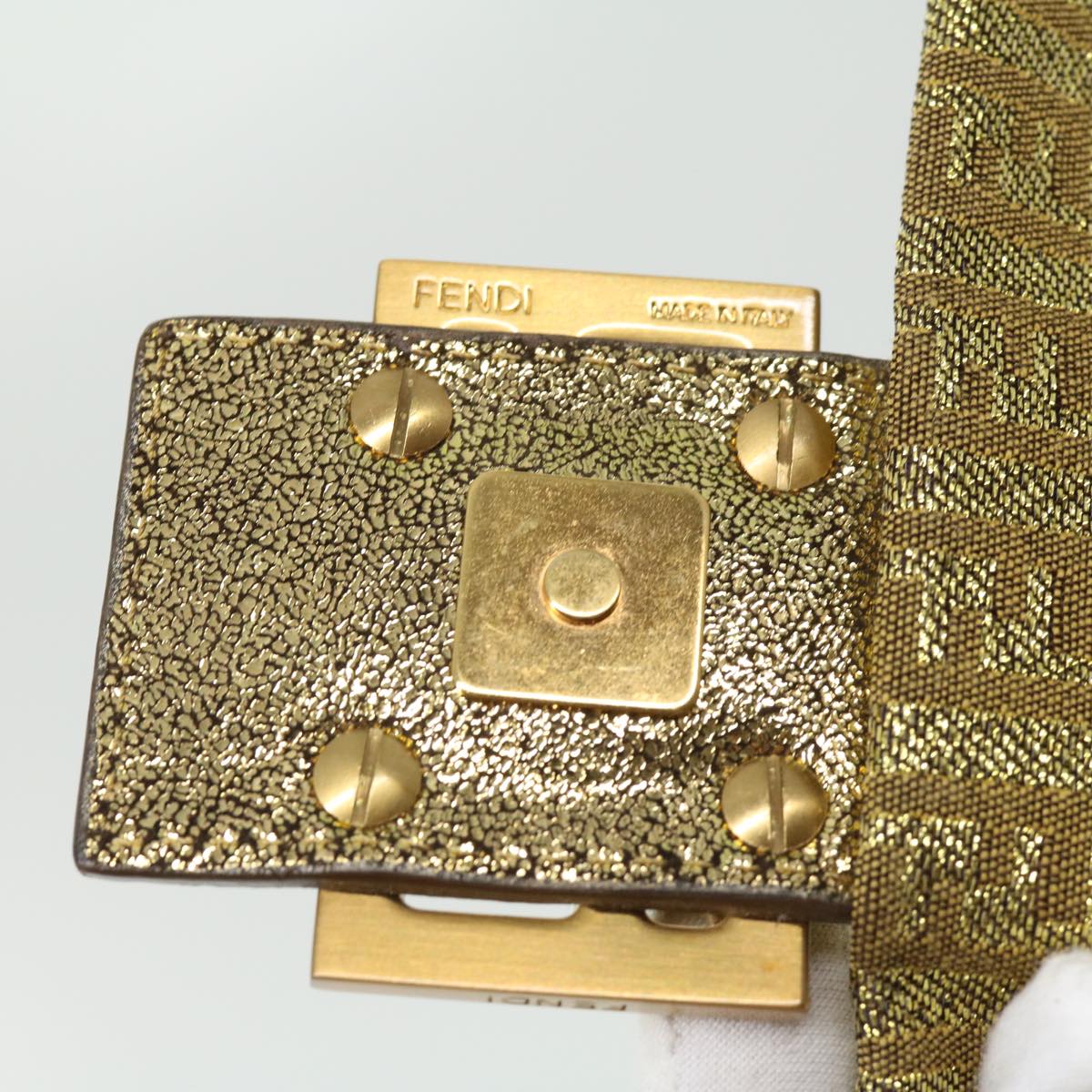 FENDI Zucchino Canvas Shoulder Bag Gold rd2792