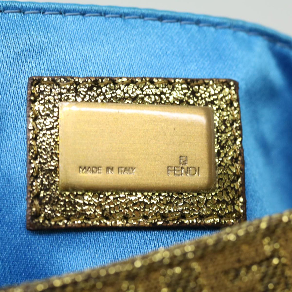 FENDI Zucchino Canvas Shoulder Bag Gold rd2792