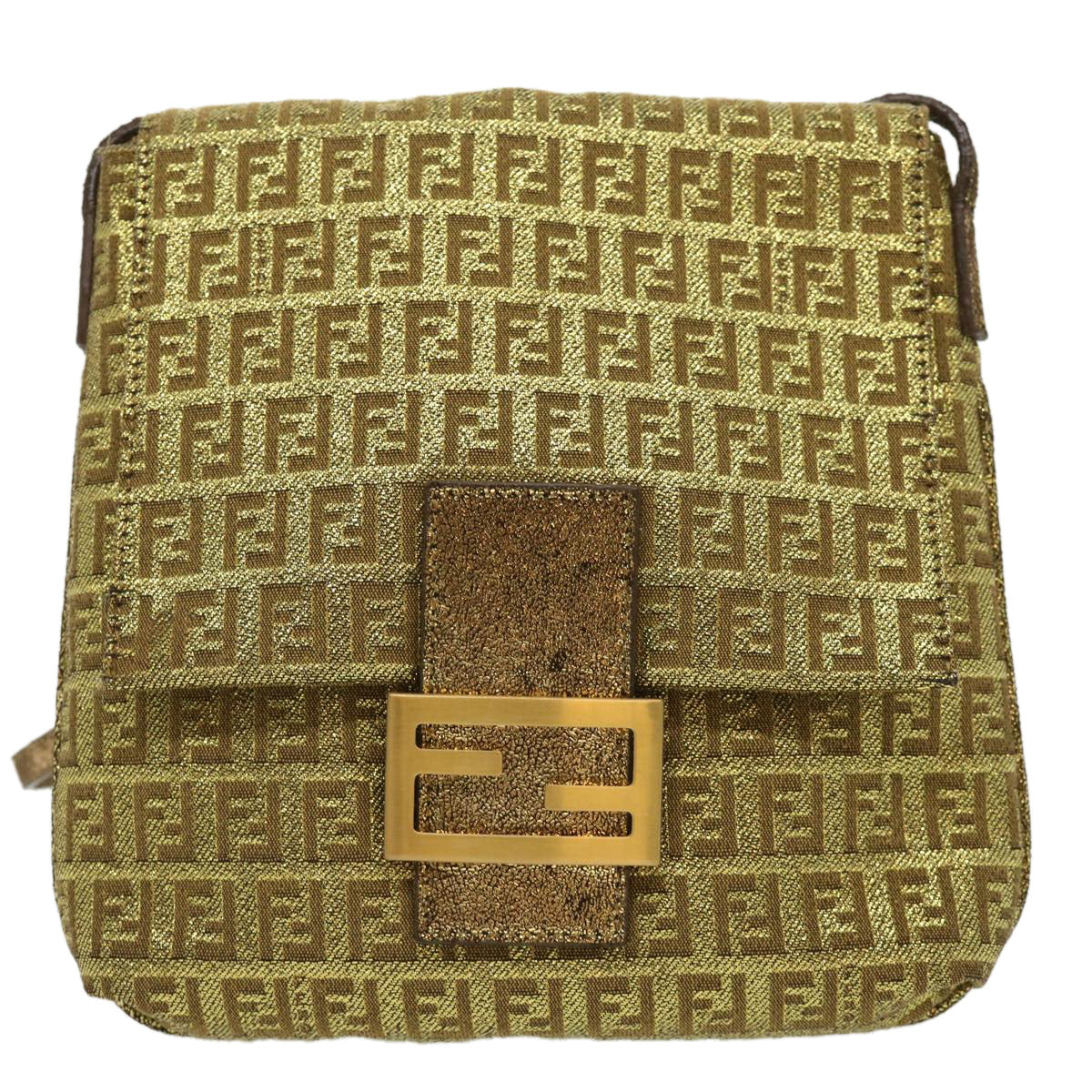 FENDI Zucchino Canvas Shoulder Bag Gold rd2792